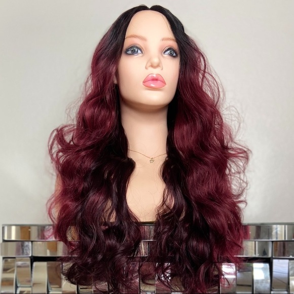 Accessories - Burgundy red dark mix  wig 24 inch long wavy
